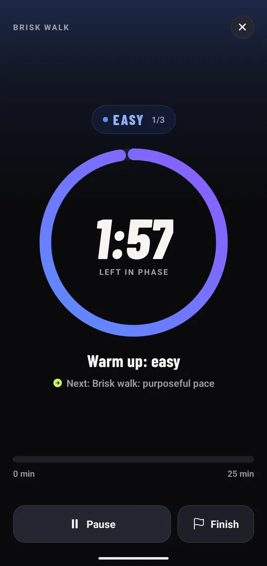 Cardio timer ring during an easy walk