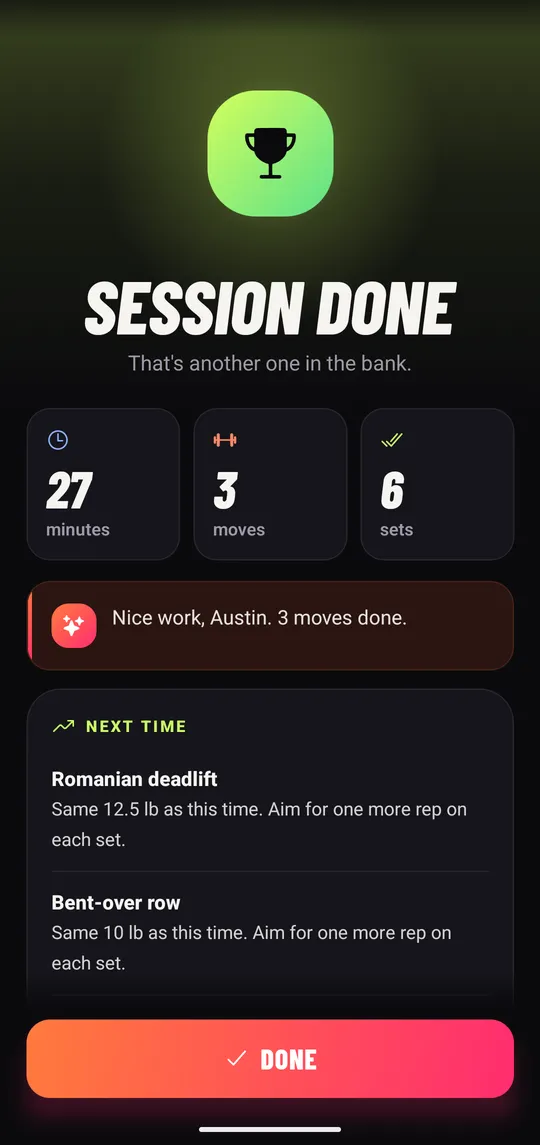 Session done summary